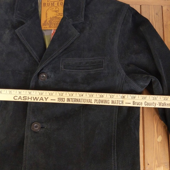 Vintage 90s B.U.M. Equipment Men’s Black Suede Jacket Coat Elbow Patches - Picture 7 of 16